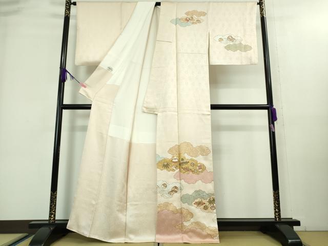平和屋本店■極上　皇室献上作家　藤井寛　訪問着　駒刺繍　雲重ね　宝尽くし　桜色地　金彩　京都きもの友禅扱い　逸品　DZAA8217kh5