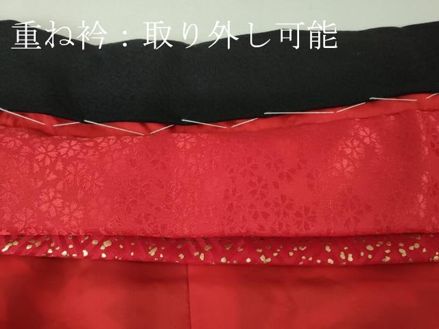 平和屋本店●極上 お引きずり・お引き摺り・引き振袖 和装 結婚式 舞妓 芸妓 芸者 糸車 花笠 宝尽くし 黒地 金彩 逸品 未使用　DZAA8223kh5