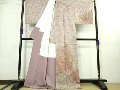 平和屋本店■極上　山岡古都・古都染人　染織美術品　薬墨染　天目織　お召　訪問着　更紗花文　逸品　未使用　DZAA8226kh5