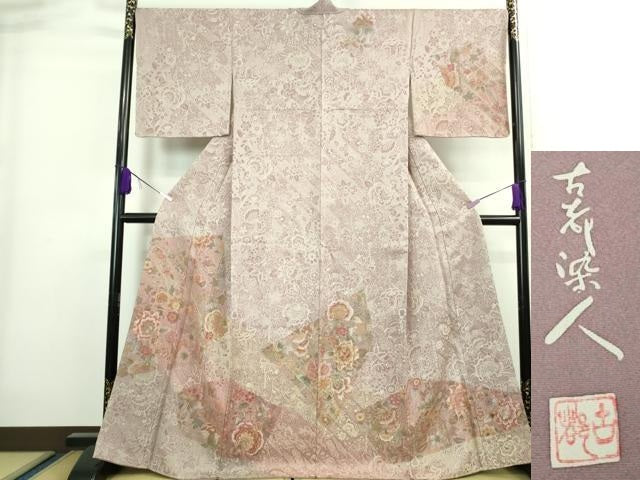 平和屋本店■極上　山岡古都・古都染人　染織美術品　薬墨染　天目織　お召　訪問着　更紗花文　逸品　未使用　DZAA8226kh5