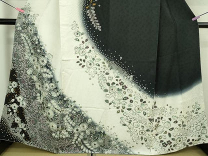 平和屋着物●極上 訪問着 辻が花 暈し染め 白×黒 金彩 逸品 未使用 DZAA8229kh5
