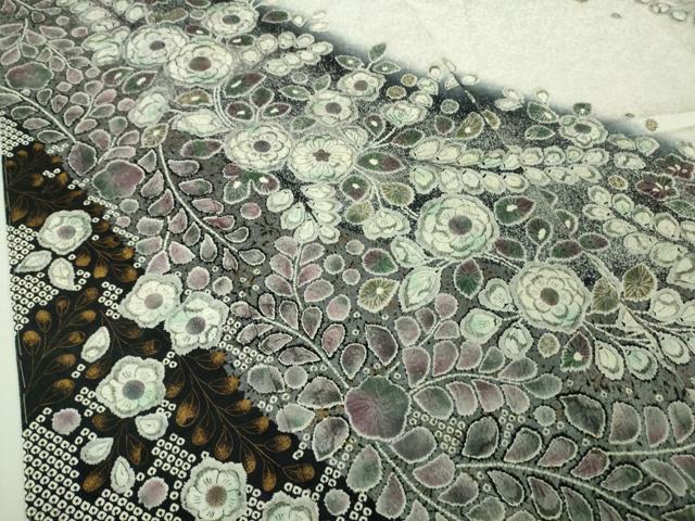 平和屋着物●極上 訪問着 辻が花 暈し染め 白×黒 金彩 逸品 未使用 DZAA8229kh5