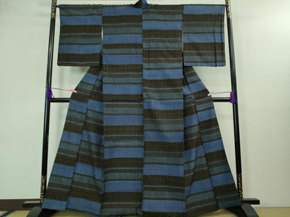 平和屋着物●極上 本場結城紬 重要無形文化財 80亀甲 吉祥横段文 逸品 DZAA8233kh5