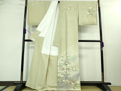 平和屋本店■極上　京加賀友禅　松本健一　訪問着　渡橋笹松花文　柳鼠色地　暈し染め　やまと誂製　逸品　未使用　DZAA8235kh5