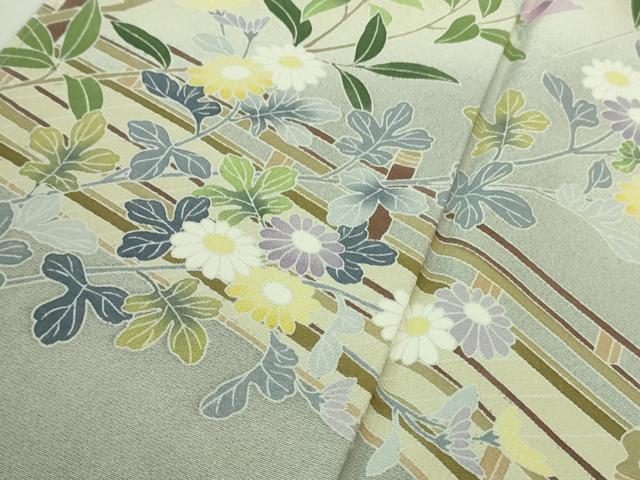 平和屋本店■極上　京加賀友禅　松本健一　訪問着　渡橋笹松花文　柳鼠色地　暈し染め　やまと誂製　逸品　未使用　DZAA8235kh5