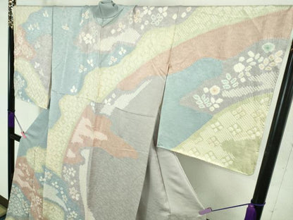 平和屋着物●極上 訪問着 絞り 舞花文 ロング丈 逸品 DZAA8236kh5