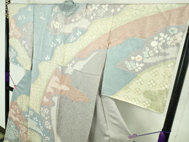 平和屋着物●極上 訪問着 絞り 舞花文 ロング丈 逸品 DZAA8236kh5