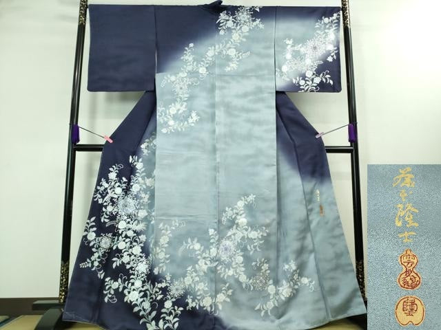 平和屋本店■極上　螺鈿作家　藤本隆士　訪問着　鳳凰花唐草文　暈し染め　銀彩　逸品　未使用　DZAA8241kh5