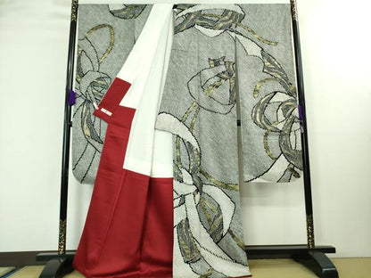 平和屋着物●極上　振袖　総絞り　結び紐文　黒地　金彩　逸品　DZAA8245kh5