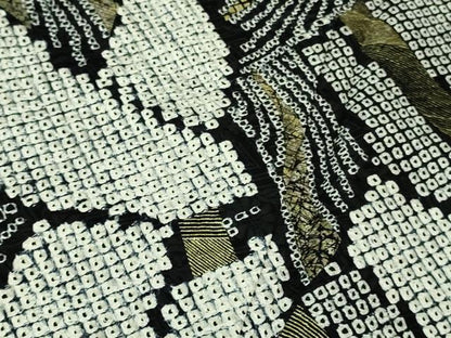平和屋着物●極上　振袖　総絞り　結び紐文　黒地　金彩　逸品　DZAA8245kh5