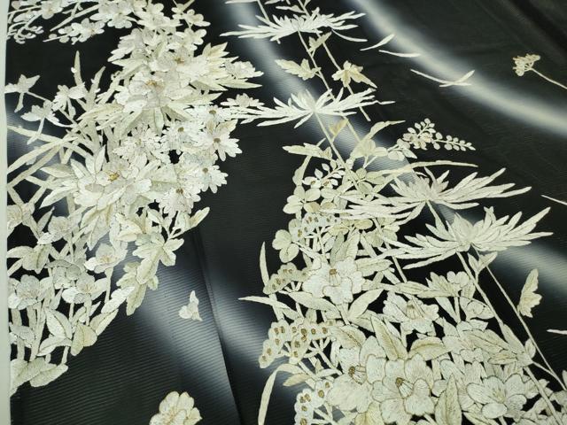 平和屋本店■極上　夏物　訪問着　絽　総刺繍　枝菊　秋草文　黒地　暈し染め　金糸　逸品　未使用　DZAA8248kh5
