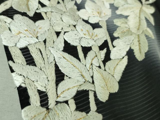 平和屋本店■極上　夏物　訪問着　絽　総刺繍　枝菊　秋草文　黒地　暈し染め　金糸　逸品　未使用　DZAA8248kh5