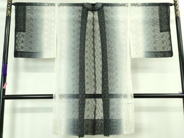 平和屋本店■極上 シルクオーガンジー 長羽織 スリーシーズン 春夏秋 塵除け 刺繍 花尽くし 暈し染め 反端付き　逸品　未使用　DZAA8249kh5