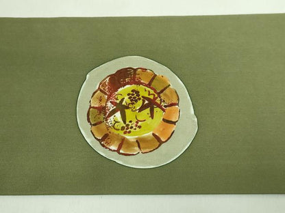 平和屋着物●極上 北大路魯山人 塩瀬 九寸名古屋帯 カニ 蟹 海松色地 逸品 DZAA8259kh5