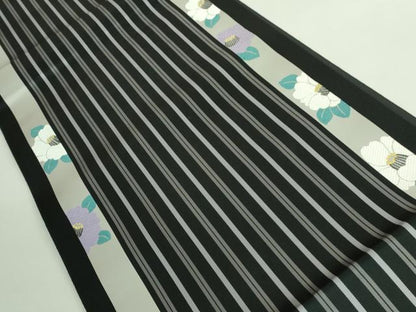平和屋着物●極上 本場筑前博多織 八寸名古屋帯 椿間道 黒地 逸品 DZAA8260kh5