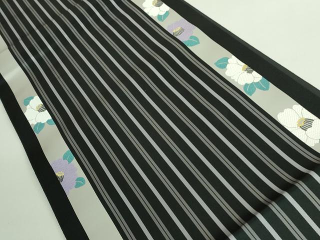平和屋着物●極上 本場筑前博多織 八寸名古屋帯 椿間道 黒地 逸品 DZAA8260kh5