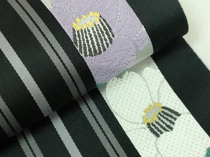 平和屋着物●極上 本場筑前博多織 八寸名古屋帯 椿間道 黒地 逸品 DZAA8260kh5