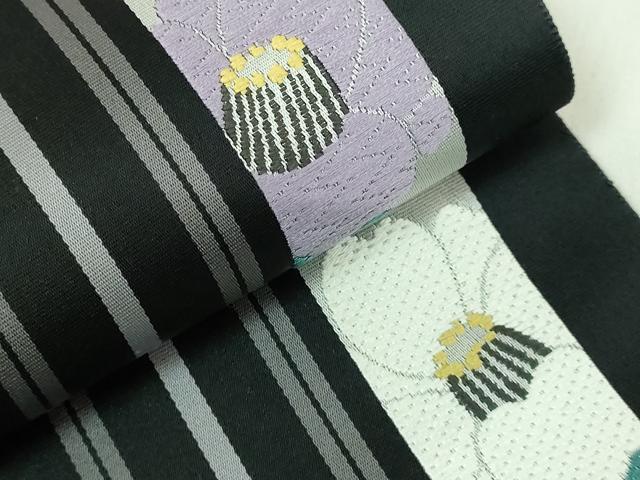 平和屋着物●極上 本場筑前博多織 八寸名古屋帯 椿間道 黒地 逸品 DZAA8260kh5