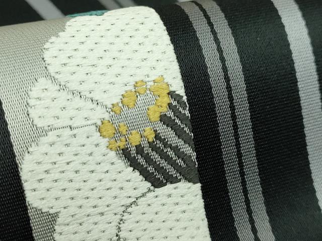 平和屋着物●極上 本場筑前博多織 八寸名古屋帯 椿間道 黒地 逸品 DZAA8260kh5