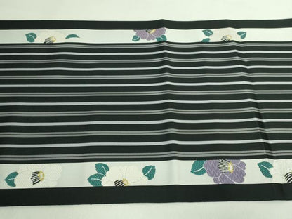 平和屋着物●極上 本場筑前博多織 八寸名古屋帯 椿間道 黒地 逸品 DZAA8260kh5