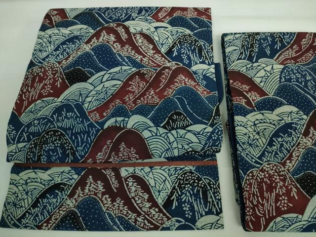 平和屋本店■極上　浦野理一　型染　つけ帯　重ね山　逸品　DZAA8276kh5