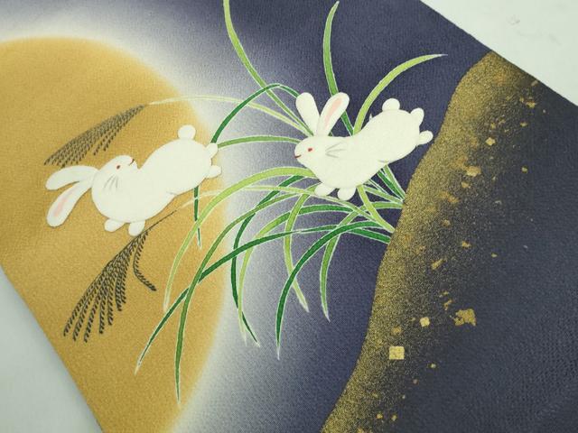 平和屋着物■極上　人形作家・ホリヒロシ　九寸開き名古屋帯　押絵　縮緬細工　十五夜　兎　うさぎ　鬼しぼ縮緬　金彩　逸品　DZAA8288kh5