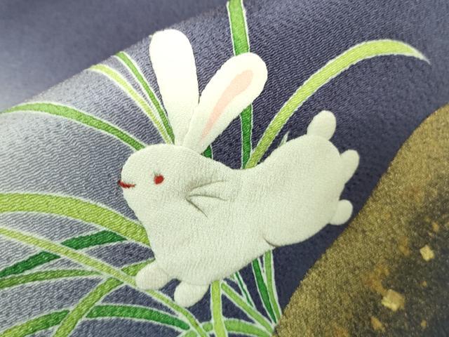 平和屋着物■極上　人形作家・ホリヒロシ　九寸開き名古屋帯　押絵　縮緬細工　十五夜　兎　うさぎ　鬼しぼ縮緬　金彩　逸品　DZAA8288kh5