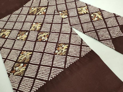 平和屋着物●極上 工芸染織宮下 九寸名古屋帯 刺繍 絞り 松花菱文 紫紺色地 金糸 たとう紙付き 逸品 DZAA8291kh5