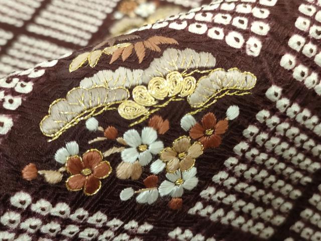 平和屋着物●極上 工芸染織宮下 九寸名古屋帯 刺繍 絞り 松花菱文 紫紺色地 金糸 たとう紙付き 逸品 DZAA8291kh5