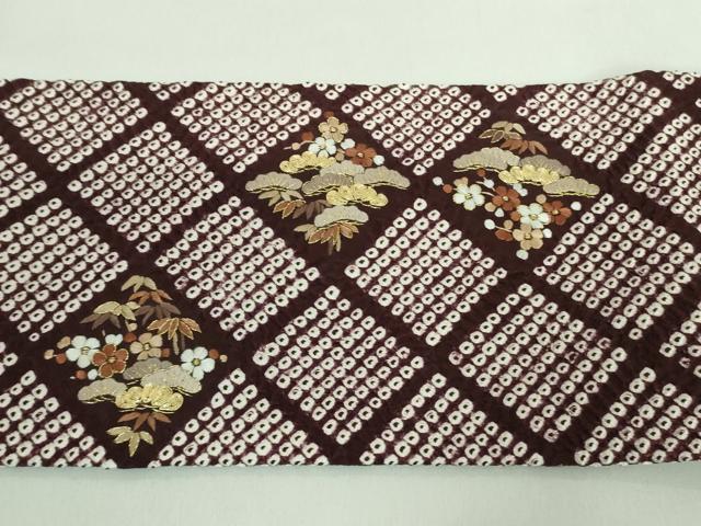 平和屋着物●極上 工芸染織宮下 九寸名古屋帯 刺繍 絞り 松花菱文 紫紺色地 金糸 たとう紙付き 逸品 DZAA8291kh5