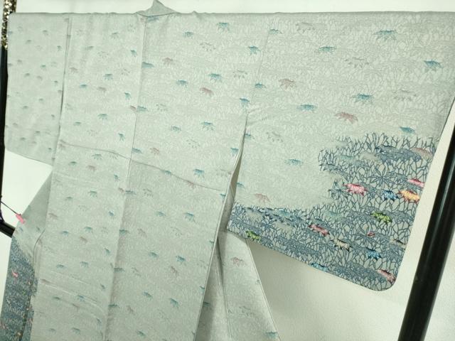 平和屋本店■最高級　城間栄順　本場琉球紅型　訪問着　笹　灰青色地　逸品　DZAA8332kh5