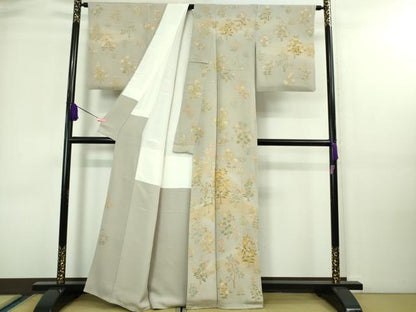 平和屋本店■極上　創業460年・千總　訪問着　刺繍　草花文　白梅鼠色地　暈し染め　金彩　逸品　DZAA8333kh5