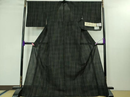平和屋着物∴極上 夏物 浴衣 仁伍エ門 綿麻縮 ロング丈 黒地 小千谷織物 吉新織物謹製 証紙付き 逸品 未使用 DZAA8354kh5
