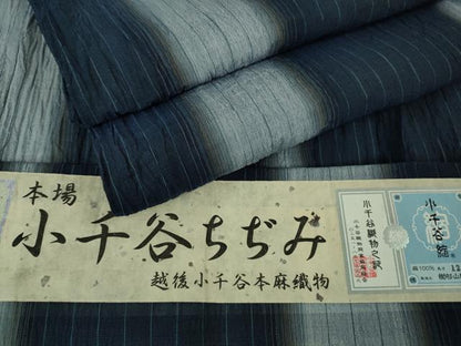 平和屋着物■極上　本場小千谷ちぢみ　麻　オーガニックラミー　間道　杉山織物謹製　やまと誂製　証紙付き　逸品　DZAA8357kh5