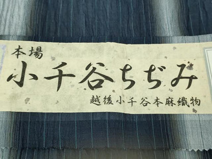 平和屋着物■極上　本場小千谷ちぢみ　麻　オーガニックラミー　間道　杉山織物謹製　やまと誂製　証紙付き　逸品　DZAA8357kh5