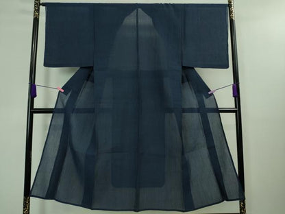 平和屋着物＊極上 夏物 男性 本場小千谷ちぢみ 麻 色無地 留紺色 逸品 DZAA8361kh5