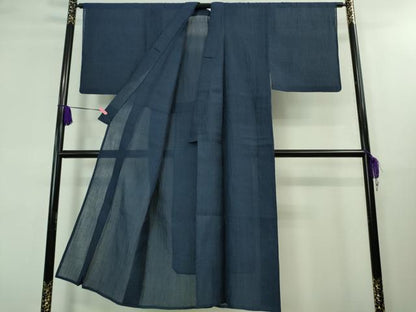 平和屋着物＊極上 夏物 男性 本場小千谷ちぢみ 麻 色無地 留紺色 逸品 DZAA8361kh5