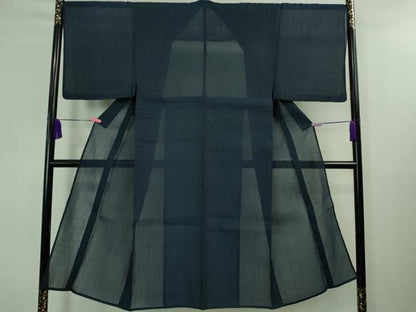 平和屋着物■極上　夏物　男性　本場小千谷ちぢみ　麻　キングサイズ　色無地　留紺色　逸品　DZAA8365kh5