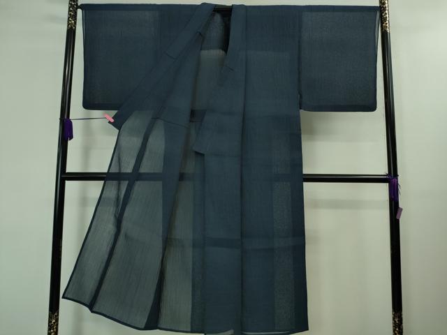 平和屋着物■極上　夏物　男性　本場小千谷ちぢみ　麻　キングサイズ　色無地　留紺色　逸品　DZAA8365kh5