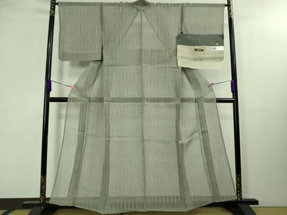 平和屋着物■極上　夏物　伝統工芸士　保科信　江戸小紋　生紬地　柳煤竹色地　反端付き　逸品　未使用　DZAA8371kh5