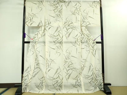 平和屋着物＊極上 夏物 結城紬 夏結城 ロング丈 小紋柄 枝葉花文 手描き 逸品 DZAA8372kh5