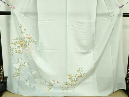 平和屋着物■極上　夏物　訪問着　絽　ロング丈　枝花文　暈し染め　水色地　逸品　DZAA8374kh5