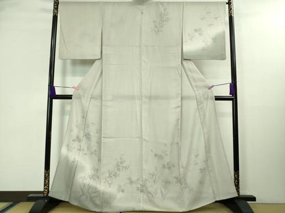 平和屋本店▽極上 訪問着 無双 紗袷 紗×絽 手描き 枝花文 灰梅色地 逸品 DZAA8376kh5