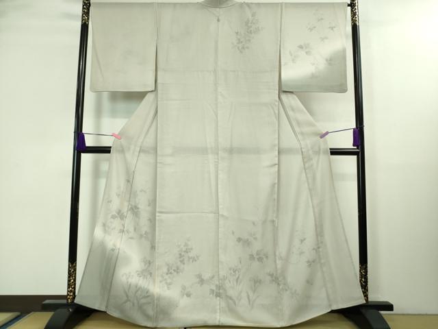 平和屋本店▽極上 訪問着 無双 紗袷 紗×絽 手描き 枝花文 灰梅色地 逸品 DZAA8376kh5