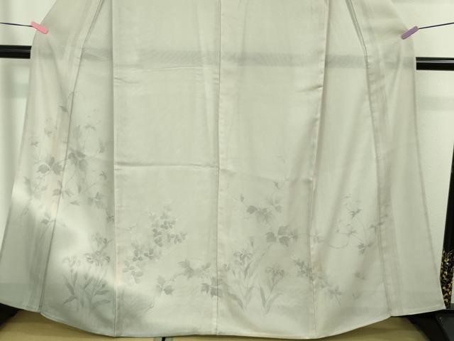 平和屋本店▽極上 訪問着 無双 紗袷 紗×絽 手描き 枝花文 灰梅色地 逸品 DZAA8376kh5