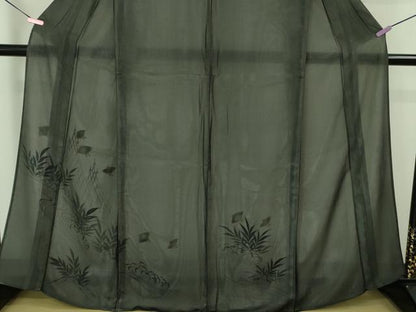 平和屋本店▽極上 訪問着 無双 紗袷 紗×絽 手描き 立波に千鳥 黒地 逸品 DZAA8377kh5