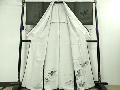 平和屋本店▽極上 訪問着 無双 紗袷 紗×絽 手描き 立波に千鳥 黒地 逸品 DZAA8377kh5