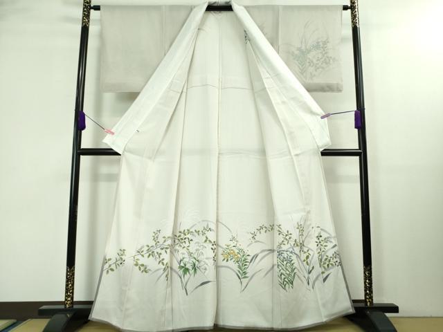 平和屋着物▽極上 訪問着 無双 紗袷 紗×絽 手描き 秋草文 暈し染め 金彩 逸品 未使用 DZAA8378kh5