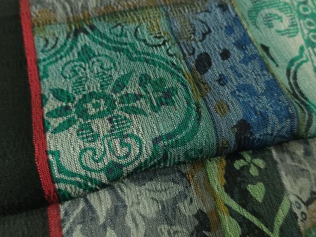 平和屋本店■希少　夏物　前田仁仙　仁仙更紗　本場縞大島紬　夏大島　更紗間道　黒地　反端付き　逸品　DZAA8380kh5
