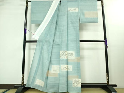 平和屋着物＊極上 夏物 訪問着 変わり絽 芒 すすき 空色地 銀彩 逸品 DZAA8381kh5